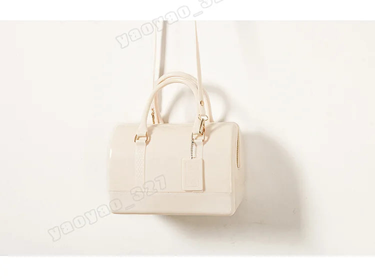 2024 Women Transparent Boston Handbag Candy Color Fashion Girls Jelly PVC Simple Waterproof Silicone Pillow Big Crossbody Bag