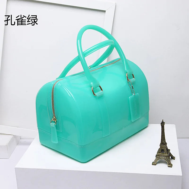 2024 Women Transparent Boston Handbag Candy Color Fashion Girls Jelly PVC Simple Waterproof Silicone Pillow Big Crossbody Bag