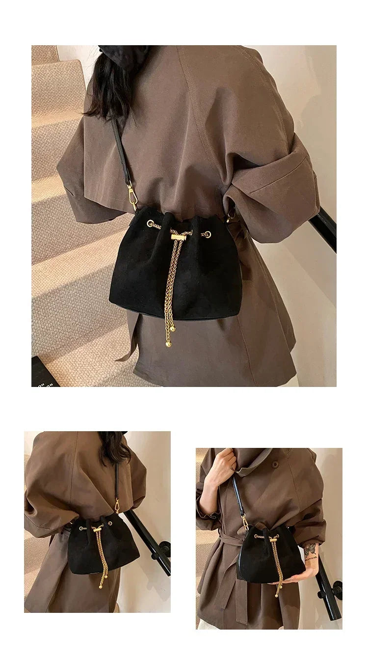 Soft Faux Suede Simple Commuting Crossbody Bags Thread String Women's Handbags 2025 Hot Sale Sewing Sweet Medium Bags for Women