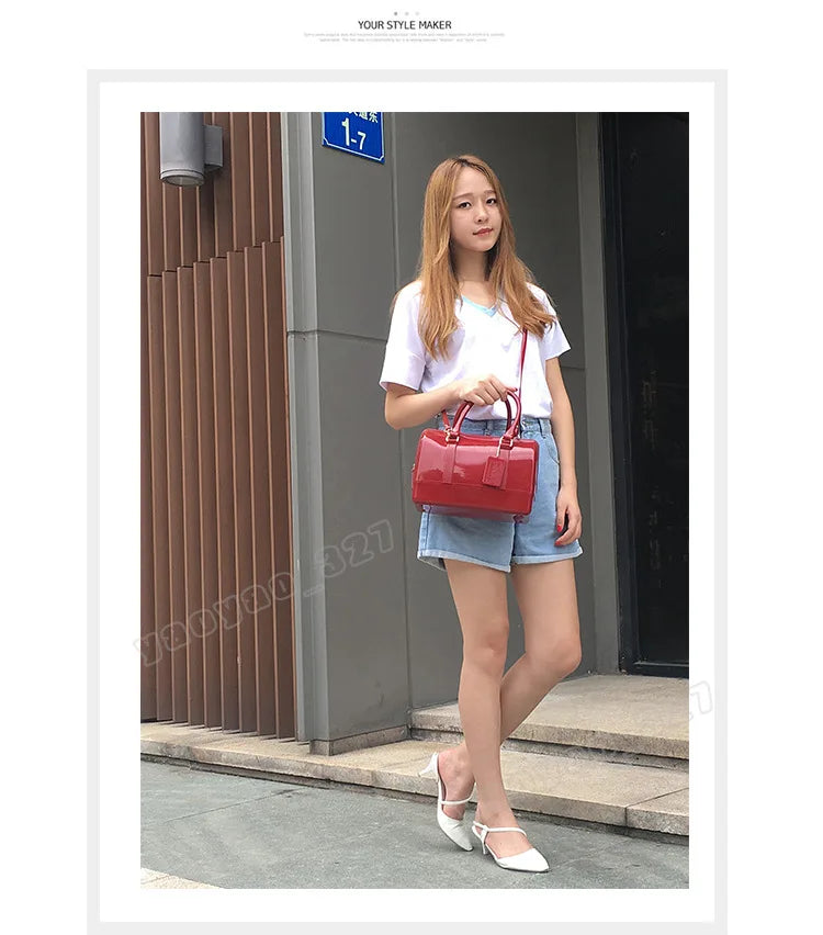 2024 Women Transparent Boston Handbag Candy Color Fashion Girls Jelly PVC Simple Waterproof Silicone Pillow Big Crossbody Bag