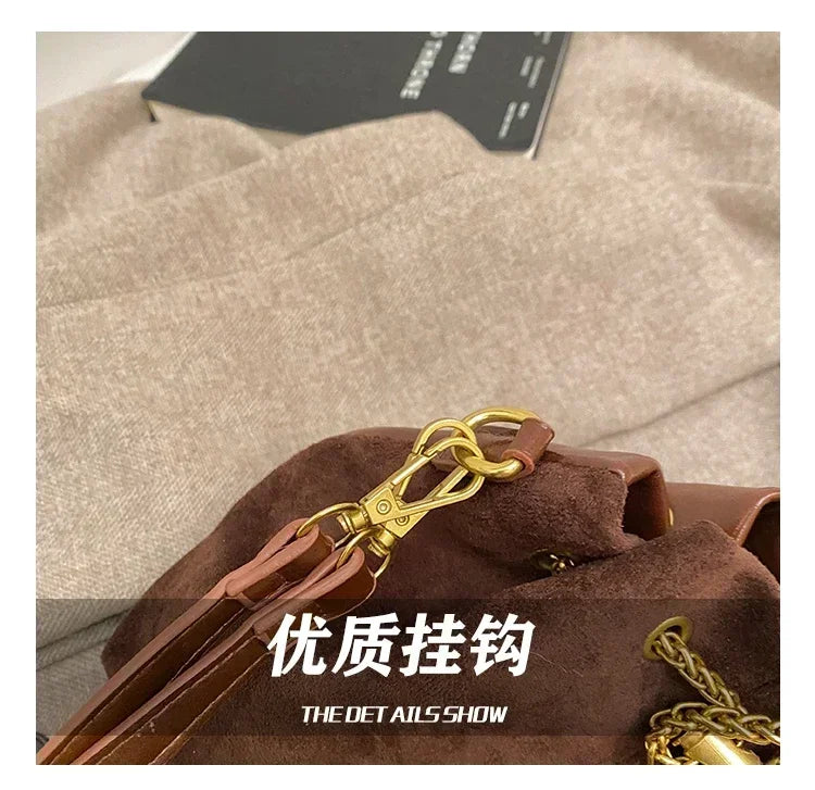 Soft Faux Suede Simple Commuting Crossbody Bags Thread String Women's Handbags 2025 Hot Sale Sewing Sweet Medium Bags for Women