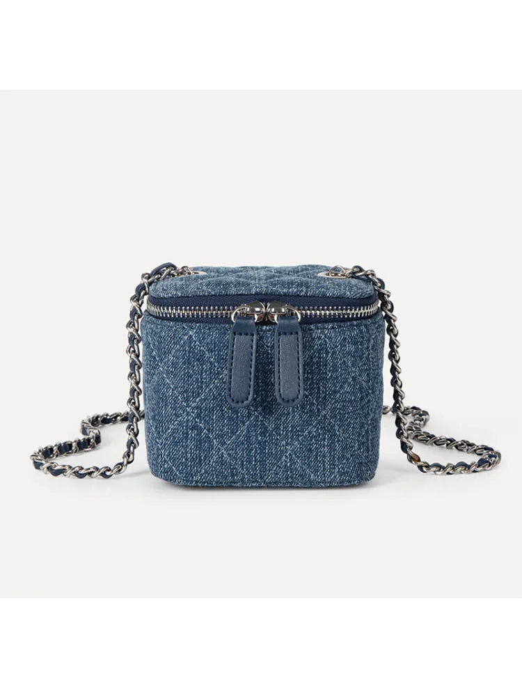 Denim Female Retro Unisex Mini Diamond Jean Check Chain Small Square Crossbody Bags Handbags Letter Shoulder Shopper Purse