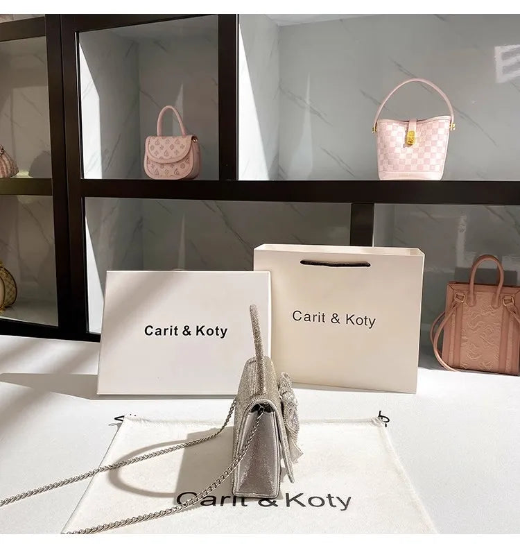 Crystal Shiny Diamond Evening Bag Luxury Glitter Bow Knot High Quality Women Handbag Wedding Party Clutch Purse Shoulder Bag