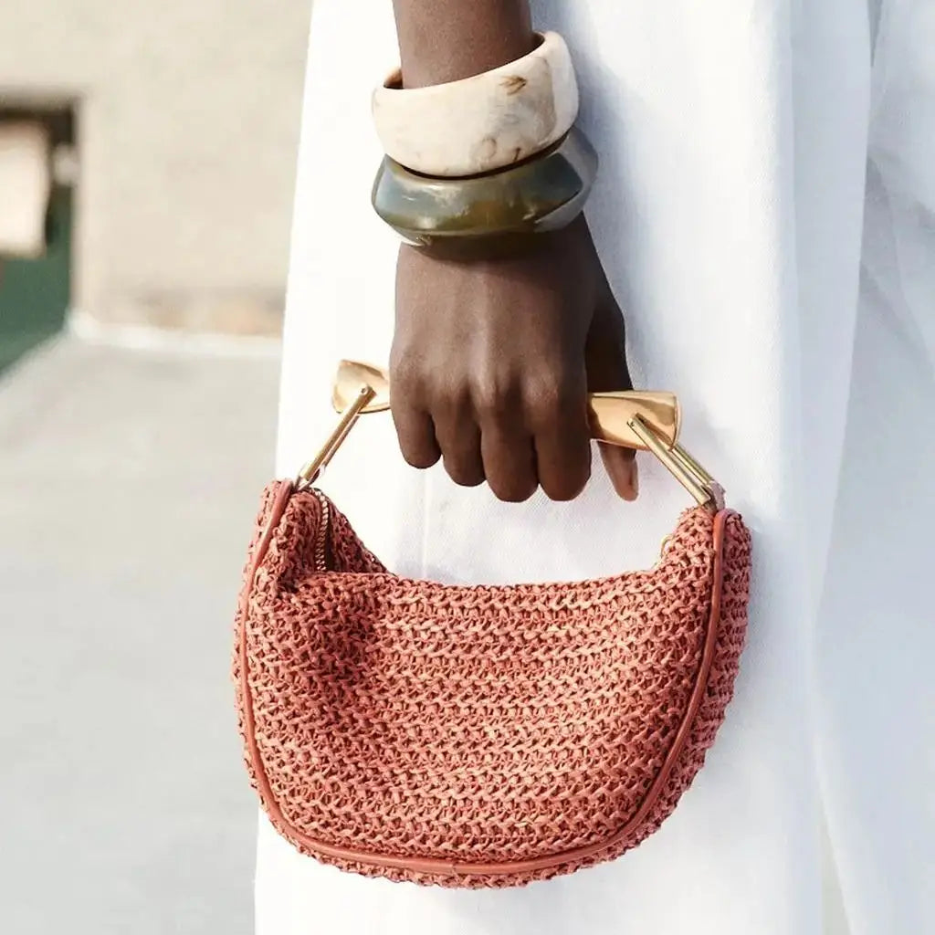 Summer Half-Moon Beach Straw Shoulder Bags Women's Straw Bucket Bag Purse Woven Straw Handbags Casual Tote Crossbody Bag