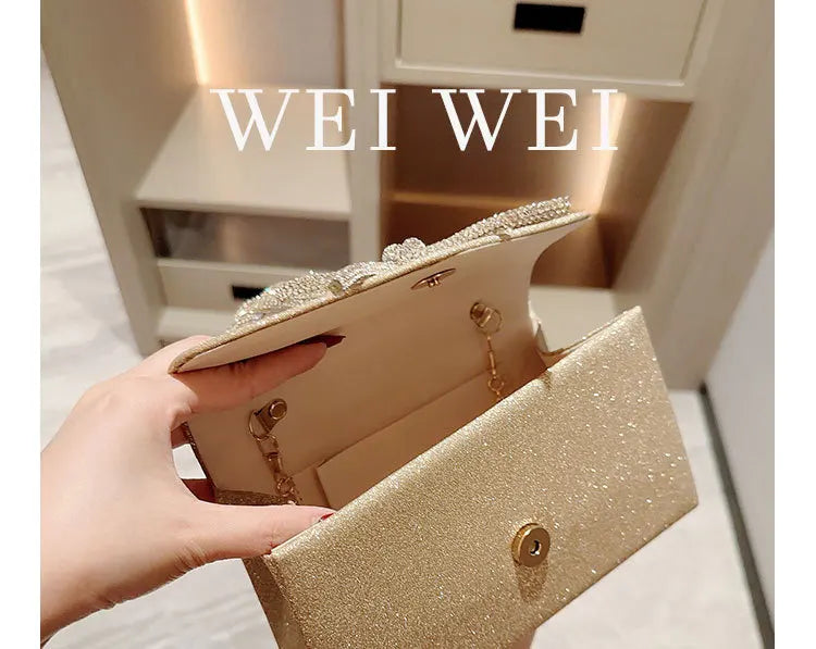 Evening Bag Dress Versatile European and American Clutch Bag Crossbody Celebrity Fashion Diamond Bow Chain Bag Lady Handbag