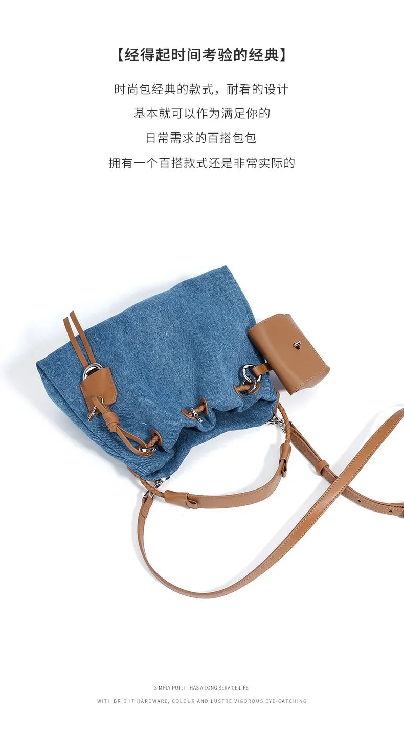 New Denim Series Handbag Fashion Straw Denim Dags for Women Minimalist Crossbody Messenger Designer Luxury Tote Bag Coin Wallet