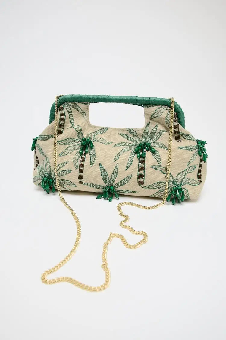 BEADED DETAIL CLUTCH, Envelope Clutchs Tree Embroidered, Luxury Designer Handbags with Removable Chain Crossbody Strap