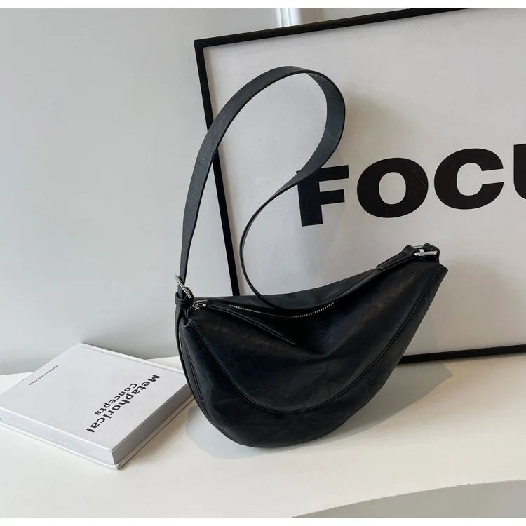 Niche Design Simple Solid Colour Dumpling Bag Women New Fashion Senior Sense PU Leather Shoulder Bag Versatile Crossbody Bag