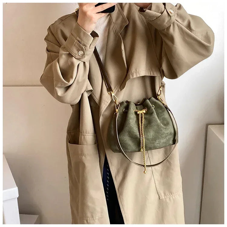 Soft Solid Faux Suede Simple Commuting Crossbody Bags 2025 Hot Sale Sewing Sweet Bags for Women Thread String Women's Handbags