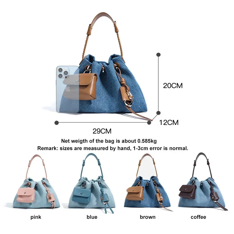 New Denim Series Handbag Fashion Straw Denim Dags for Women Minimalist Crossbody Messenger Designer Luxury Tote Bag Coin Wallet