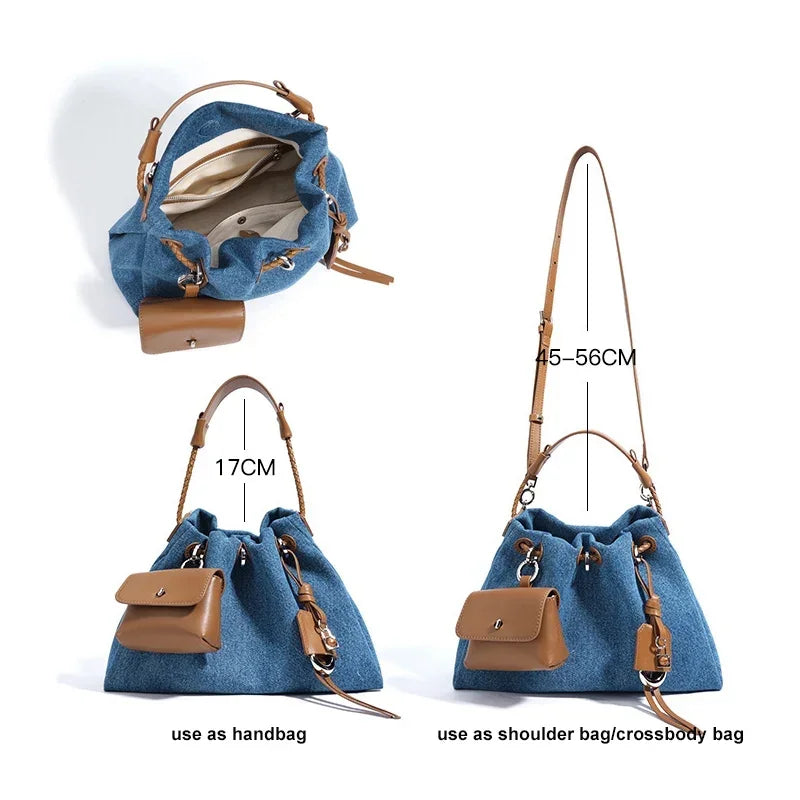 New Denim Series Handbag Fashion Straw Denim Dags for Women Minimalist Crossbody Messenger Designer Luxury Tote Bag Coin Wallet
