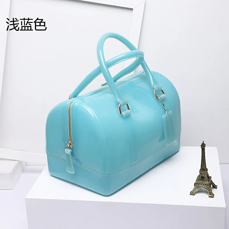 2024 Women Transparent Boston Handbag Candy Color Fashion Girls Jelly PVC Simple Waterproof Silicone Pillow Big Crossbody Bag