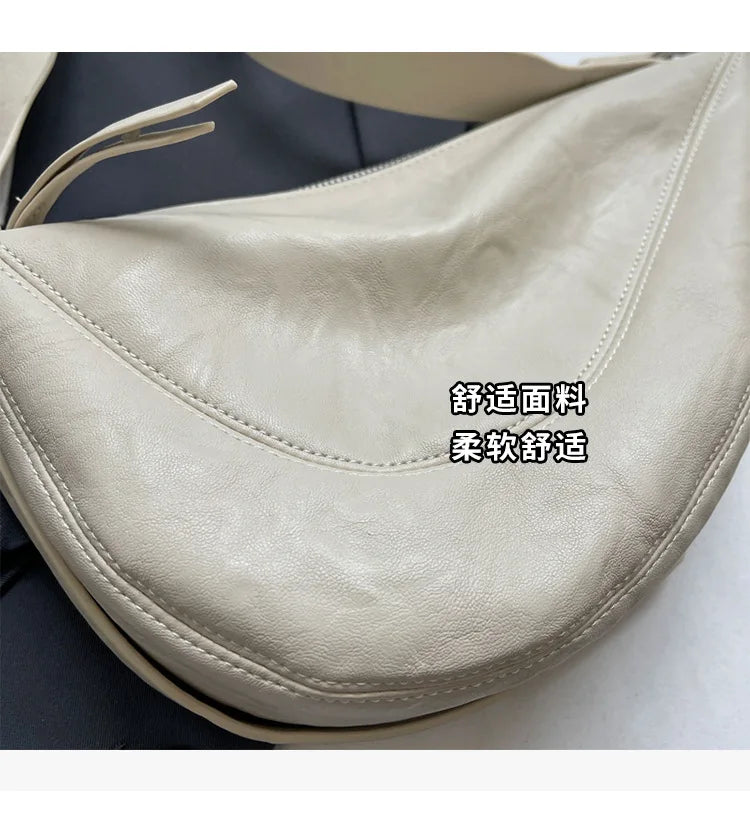 Niche Design Simple Solid Colour Dumpling Bag Women New Fashion Senior Sense PU Leather Shoulder Bag Versatile Crossbody Bag
