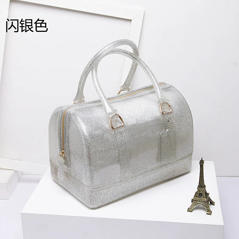 2024 Women Transparent Boston Handbag Candy Color Fashion Girls Jelly PVC Simple Waterproof Silicone Pillow Big Crossbody Bag