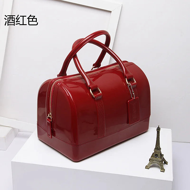 2024 Women Transparent Boston Handbag Candy Color Fashion Girls Jelly PVC Simple Waterproof Silicone Pillow Big Crossbody Bag