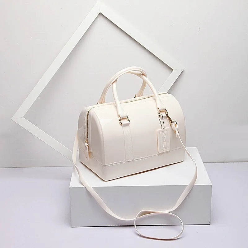 2024 Women Transparent Boston Handbag Candy Color Fashion Girls Jelly PVC Simple Waterproof Silicone Pillow Big Crossbody Bag