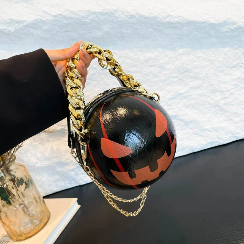 Thick Chain Handbag Clutch Bag 2024 New Halloween Handbag Purse Ghost Festival Pumpkin Crossbody Bag Lady Mini Phone Bag