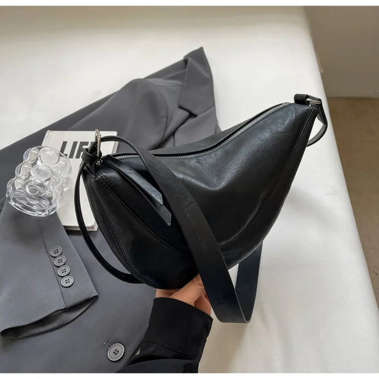 Niche Design Simple Solid Colour Dumpling Bag Women New Fashion Senior Sense PU Leather Shoulder Bag Versatile Crossbody Bag