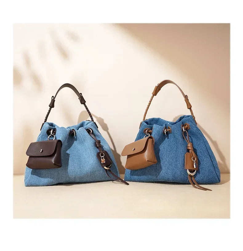 New Denim Series Handbag Fashion Straw Denim Dags for Women Minimalist Crossbody Messenger Designer Luxury Tote Bag Coin Wallet