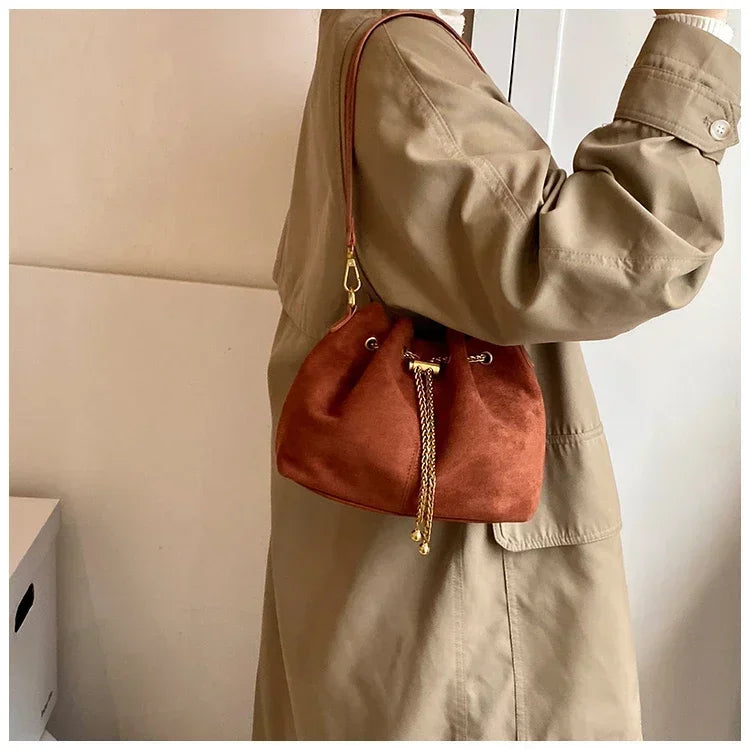 Soft Faux Suede Simple Commuting Crossbody Bags Thread String Women's Handbags 2025 Hot Sale Sewing Sweet Medium Bags for Women