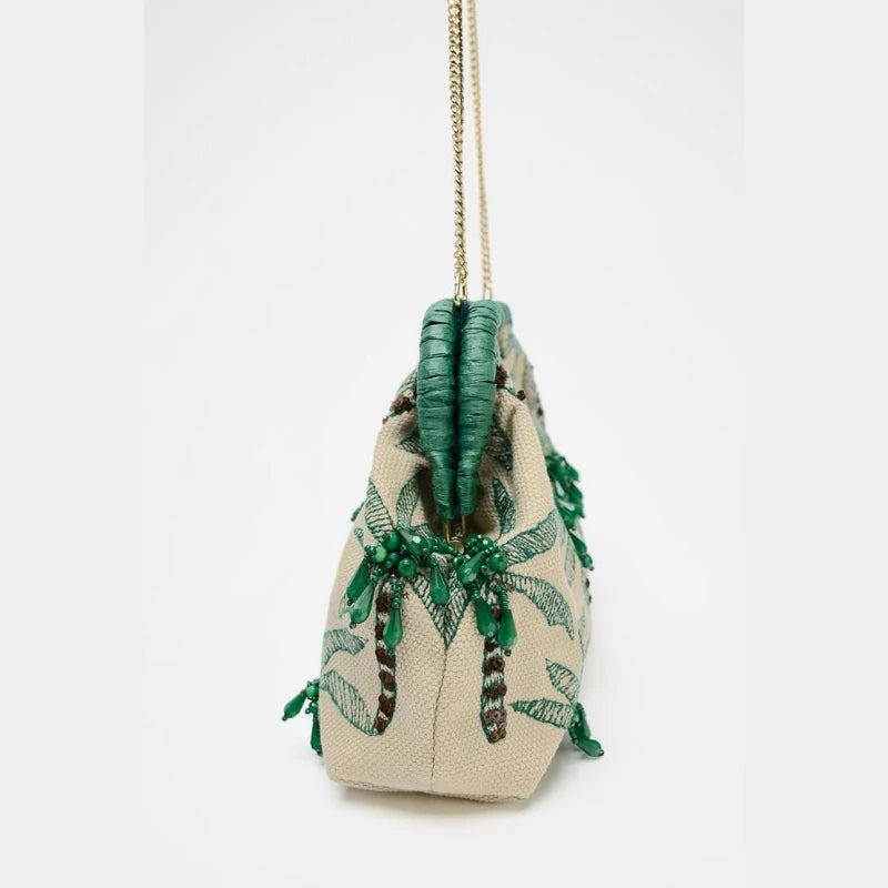 BEADED DETAIL CLUTCH, Envelope Clutchs Tree Embroidered, Luxury Designer Handbags with Removable Chain Crossbody Strap