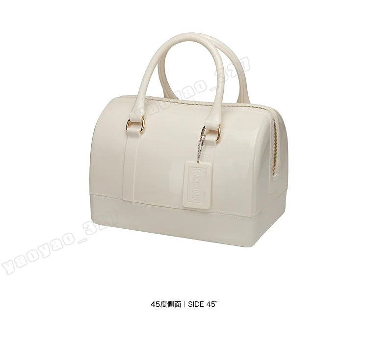 2024 Women Transparent Boston Handbag Candy Color Fashion Girls Jelly PVC Simple Waterproof Silicone Pillow Big Crossbody Bag