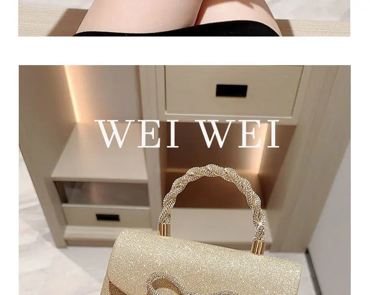 Evening Bag Dress Versatile European and American Clutch Bag Crossbody Celebrity Fashion Diamond Bow Chain Bag Lady Handbag
