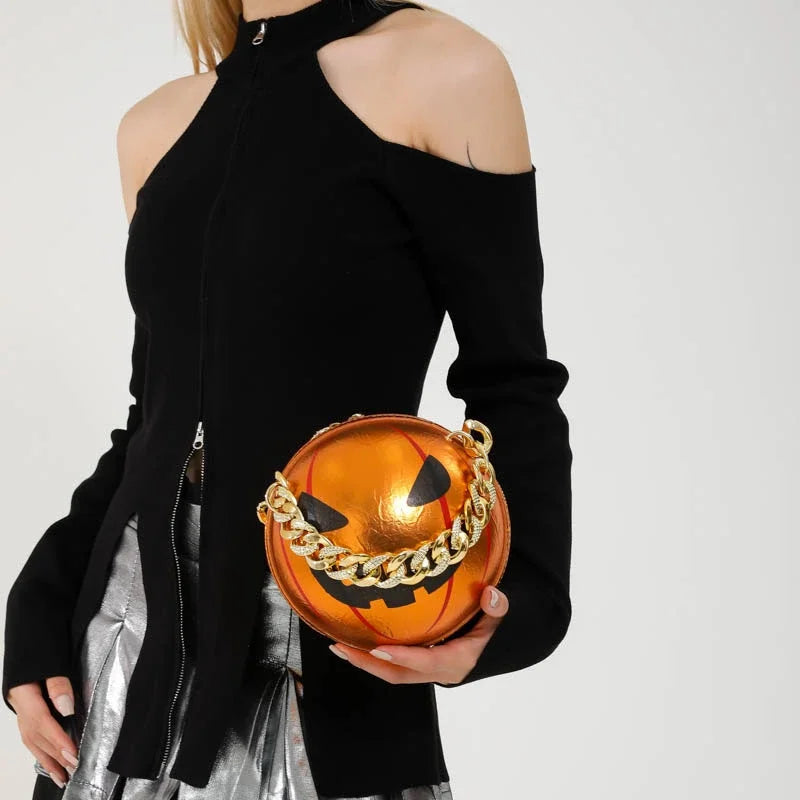 Thick Chain Handbag Clutch Bag 2024 New Halloween Handbag Purse Ghost Festival Pumpkin Crossbody Bag Lady Mini Phone Bag
