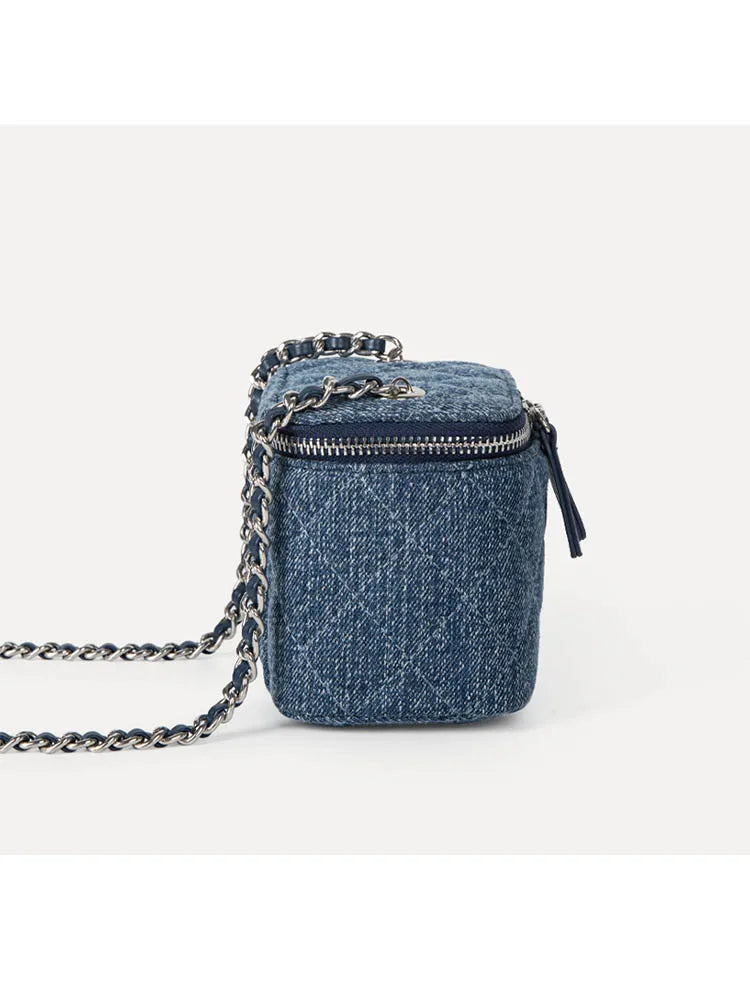 Denim Female Retro Unisex Mini Diamond Jean Check Chain Small Square Crossbody Bags Handbags Letter Shoulder Shopper Purse