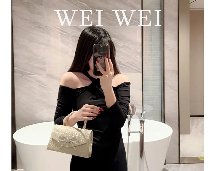 Evening Bag Dress Versatile European and American Clutch Bag Crossbody Celebrity Fashion Diamond Bow Chain Bag Lady Handbag