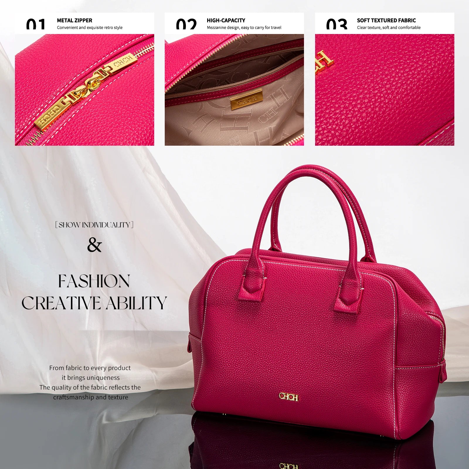 CHCH Women's Crossbody Bag Autumn Large Capacity Pillow Bag Hidden Blue Zipper Wide Shoulder Strap Travel Bag