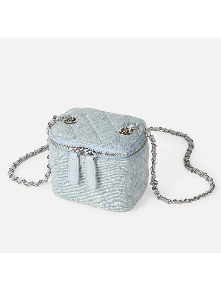 Denim Female Retro Unisex Mini Diamond Jean Check Chain Small Square Crossbody Bags Handbags Letter Shoulder Shopper Purse
