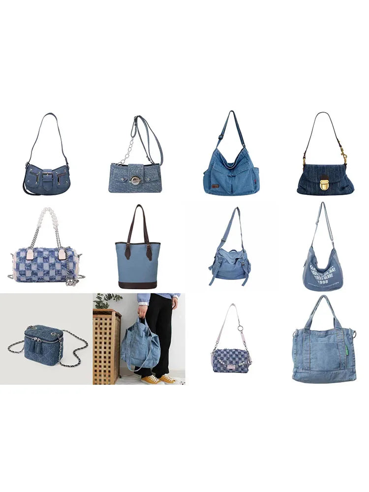 Denim Female Retro Unisex Mini Diamond Jean Check Chain Small Square Crossbody Bags Handbags Letter Shoulder Shopper Purse