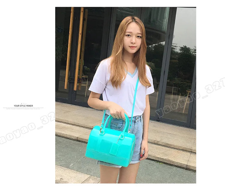 2024 Women Transparent Boston Handbag Candy Color Fashion Girls Jelly PVC Simple Waterproof Silicone Pillow Big Crossbody Bag