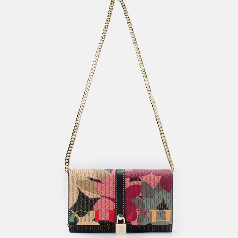 CH Wallet Bag with Floral Letters Printed Lock Design High Quality PU Material Women's 2025 Designer Shoulder Bag