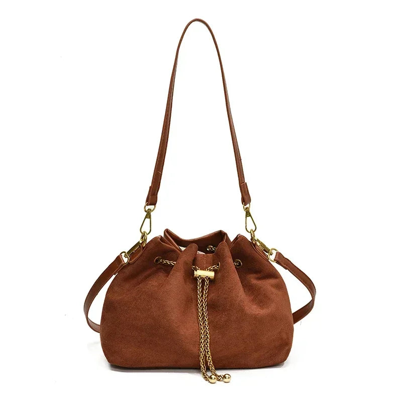Soft Solid Faux Suede Simple Commuting Crossbody Bags 2025 Hot Sale Sewing Sweet Bags for Women Thread String Women's Handbags