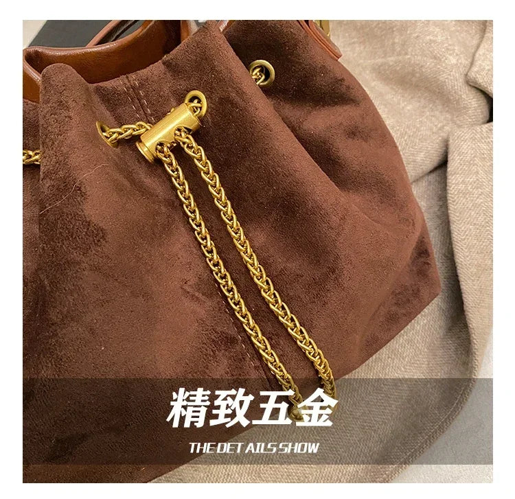 Soft Solid Faux Suede Simple Commuting Crossbody Bags 2025 Hot Sale Sewing Sweet Bags for Women Thread String Women's Handbags
