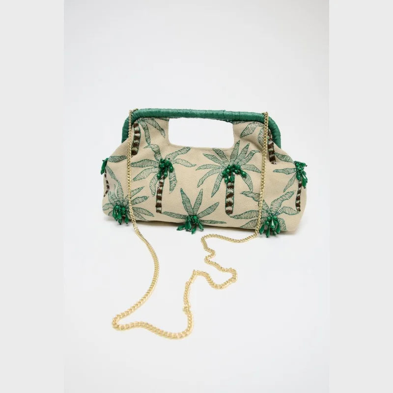 BEADED DETAIL CLUTCH, Envelope Clutchs Tree Embroidered, Luxury Designer Handbags with Removable Chain Crossbody Strap