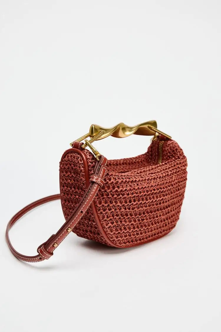 Summer Half-Moon Beach Straw Shoulder Bags Women's Straw Bucket Bag Purse Woven Straw Handbags Casual Tote Crossbody Bag