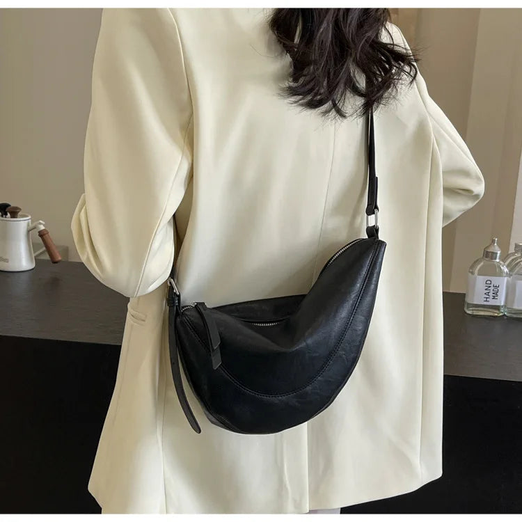 Niche Design Simple Solid Colour Dumpling Bag Women New Fashion Senior Sense PU Leather Shoulder Bag Versatile Crossbody Bag