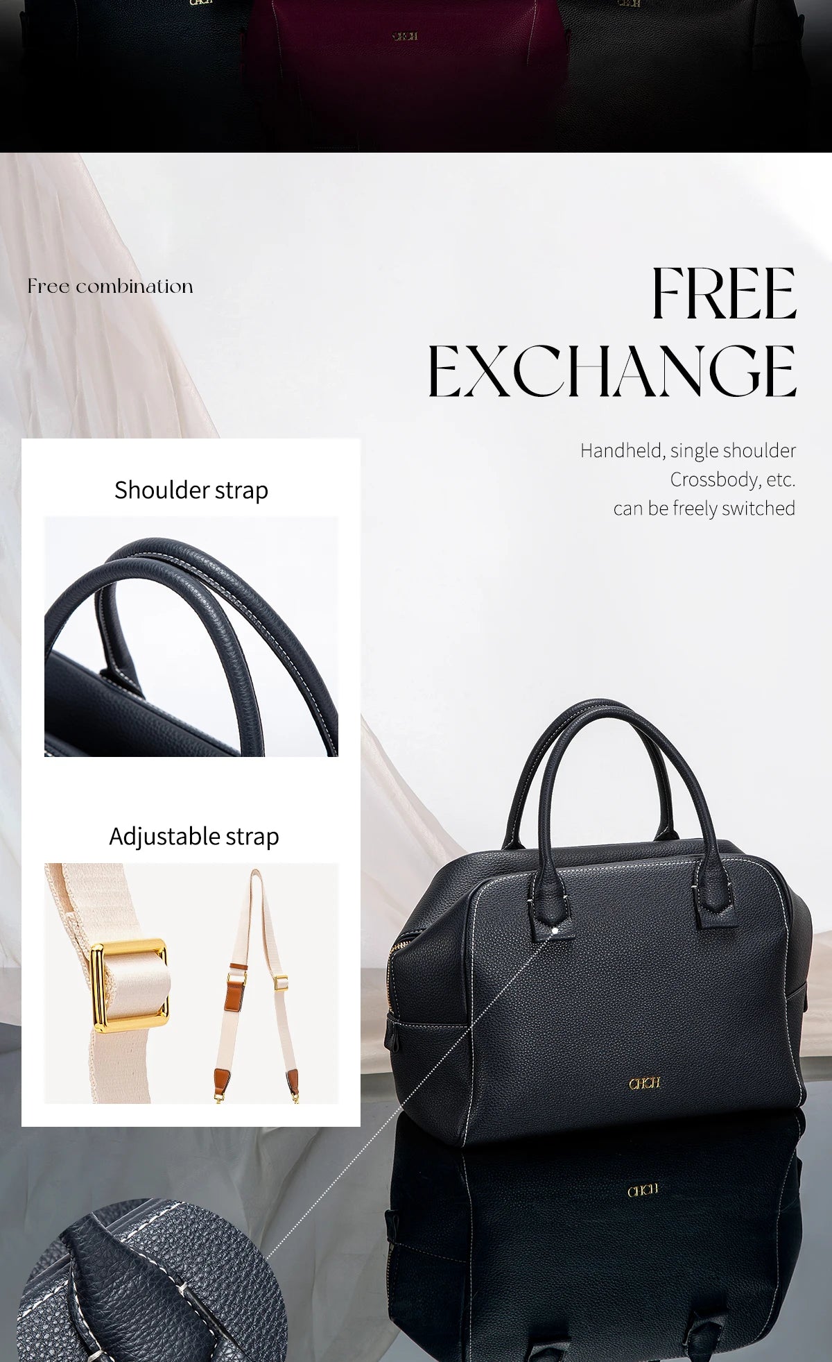 CHCH Women's Crossbody Bag Autumn Large Capacity Pillow Bag Hidden Blue Zipper Wide Shoulder Strap Travel Bag