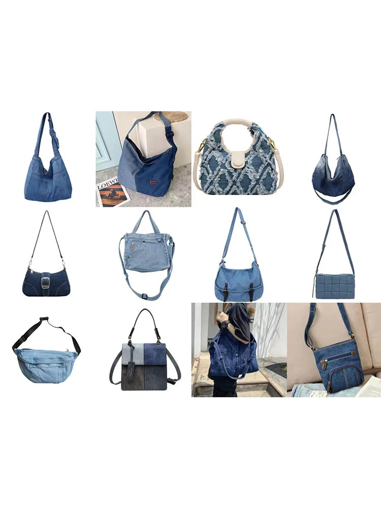 Denim Female Retro Unisex Mini Diamond Jean Check Chain Small Square Crossbody Bags Handbags Letter Shoulder Shopper Purse