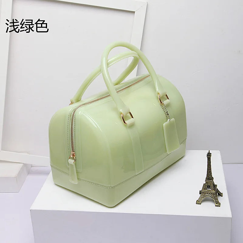 2024 Women Transparent Boston Handbag Candy Color Fashion Girls Jelly PVC Simple Waterproof Silicone Pillow Big Crossbody Bag
