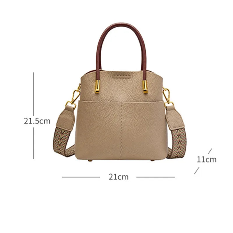 Luxury Women Genuine Leather Top Designer Bucket Bag Versatile New Fashion Tote Bag High-end Crossbody Bag With 2 Shoulder Strap