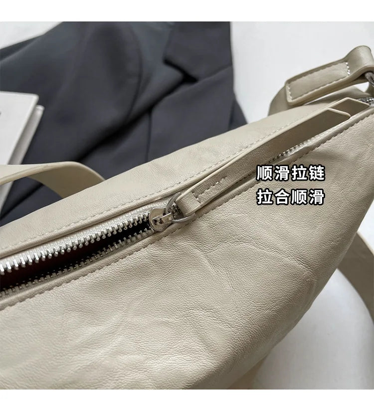 Niche Design Simple Solid Colour Dumpling Bag Women New Fashion Senior Sense PU Leather Shoulder Bag Versatile Crossbody Bag