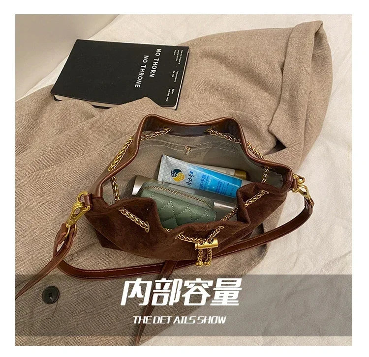 Soft Faux Suede Simple Commuting Crossbody Bags Thread String Women's Handbags 2025 Hot Sale Sewing Sweet Medium Bags for Women