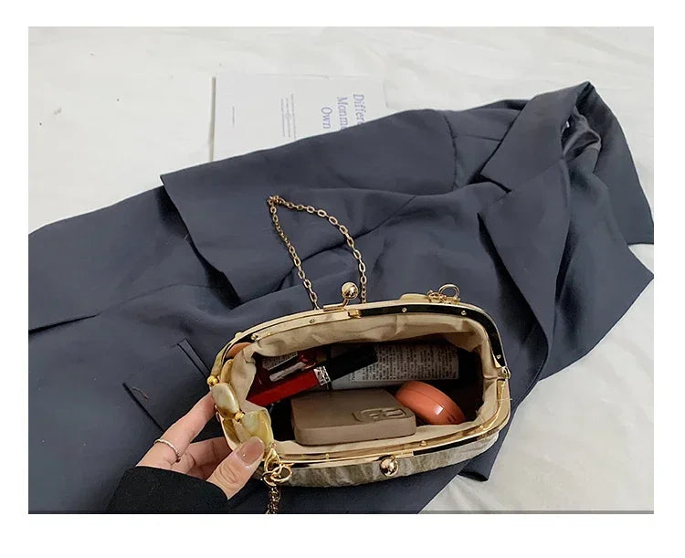 Retro Beaded Party Handbags Summer Women's Versatile Chain Crossbody Bags French Fashion Single Shoulder Bags Trend