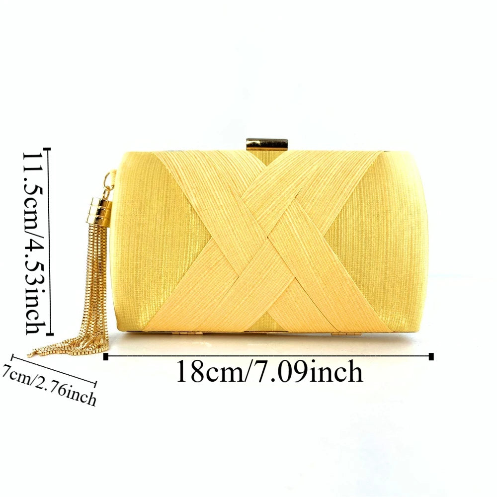 Temperament Luxury Silk Fabric Dinner Handbag Chain Elegant Evening Banquet Bag Square Tassel Bridal Clutch Bag Outdoor