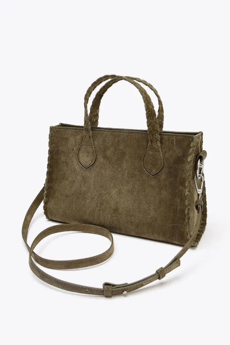 WOMEN'S SUEDE CITY BAG, Luxury Design Woven Effect Tote Handbags, Wide Handle with Removable Crossbody Strap