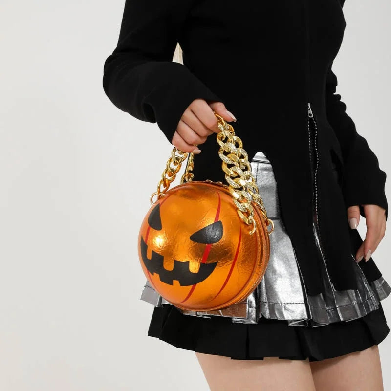 Thick Chain Handbag Clutch Bag 2024 New Halloween Handbag Purse Ghost Festival Pumpkin Crossbody Bag Lady Mini Phone Bag